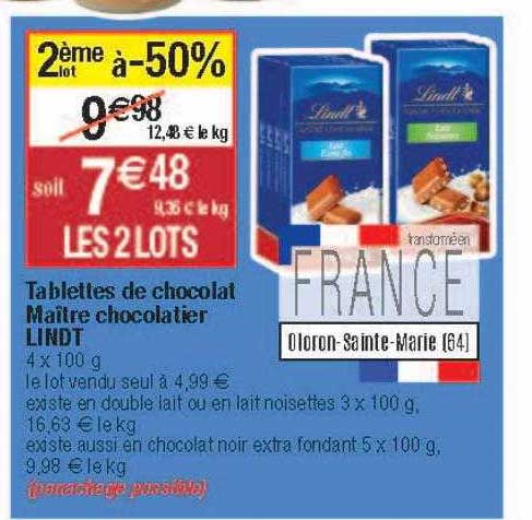 tablettes de chocolat maître chocolatier lindt