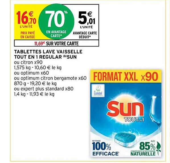 tablettes lave vaisselle tout en 1 regular sun