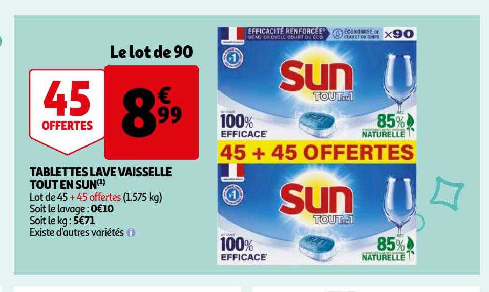 tablettes lave vaisselle tout en 1 sun