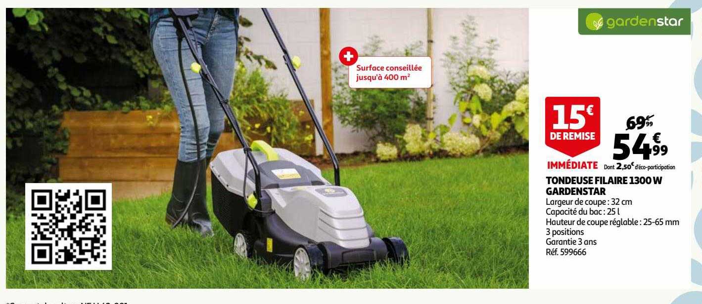 tondeuse filaire 1300w gardenstar