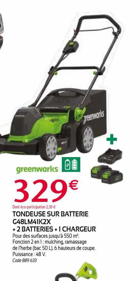 Tondeuse Sur Batterie G48lm41k2x + 2 Batteries + 1 Chargeur Greenworks