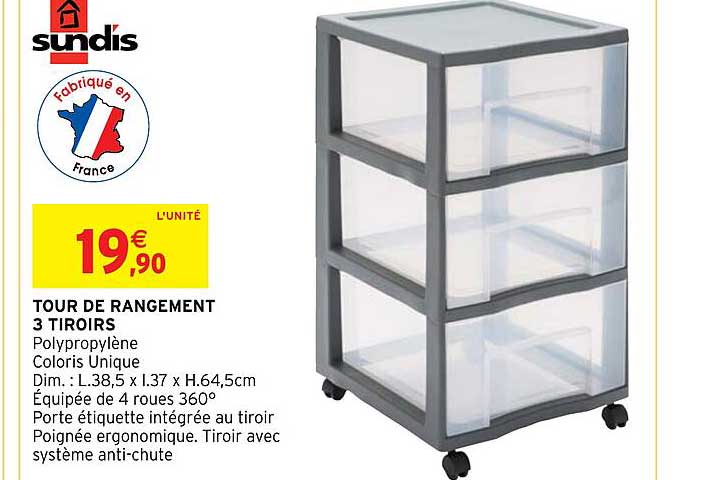 Tour De Rangement 3 Tiroirs Sundis