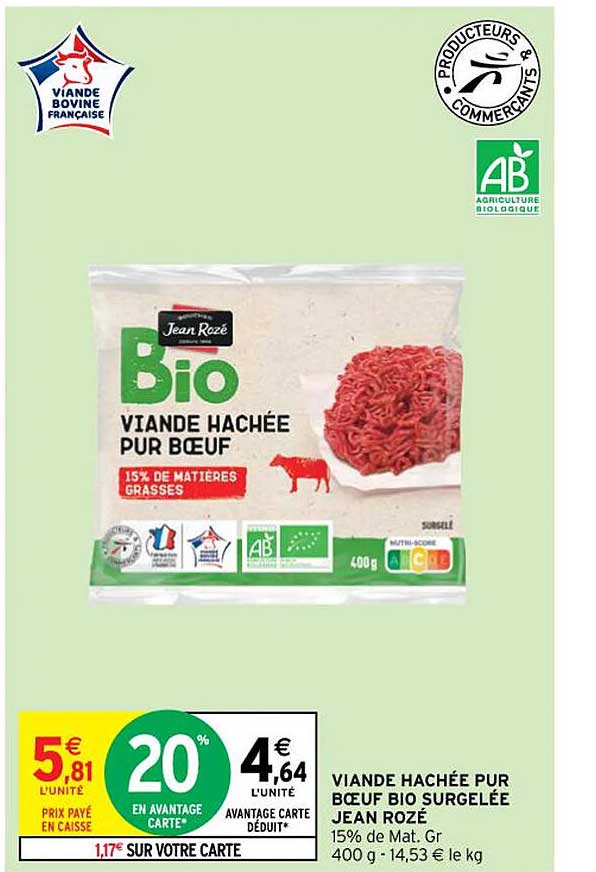 viande hachée pur bœuf bio surgelée jean rozé