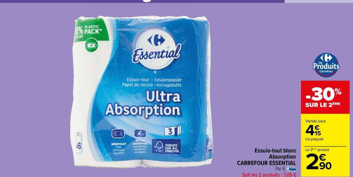essuie-tout blanc absorption carrefour essential