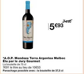 a.o.p. mendoza terra argentea malbec élu par le jury gourmet