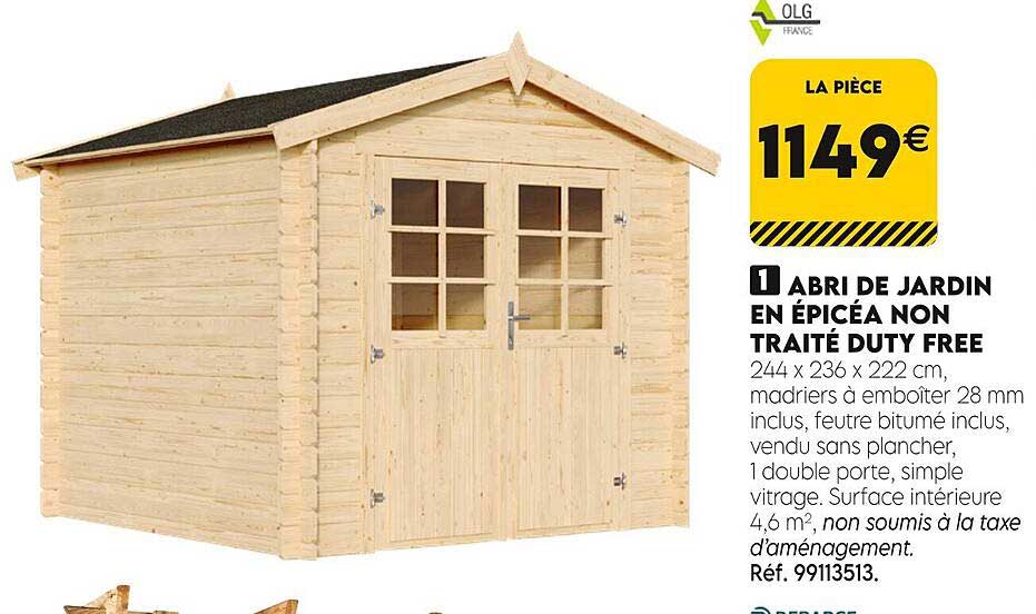 abri de jardin en épicéa non traité duty free