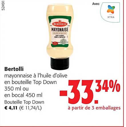 bertolli mayonnaise à l'huile d'olive en bouteille top down ou en bocal