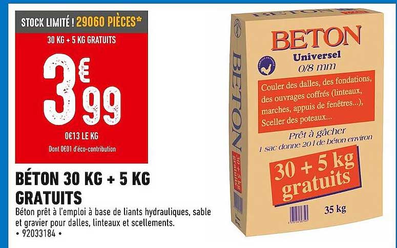 béton 30 kg + 5 kg gratuits