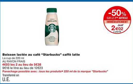 boisson lactée au café "starbucks" caffè latte