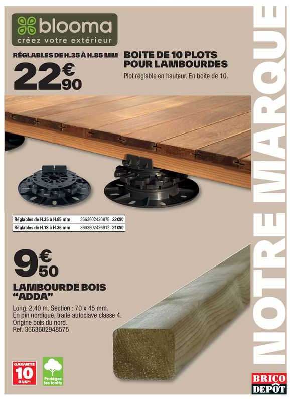 boîte de 10 plots pour lambourdes, lambourde bois "adda"