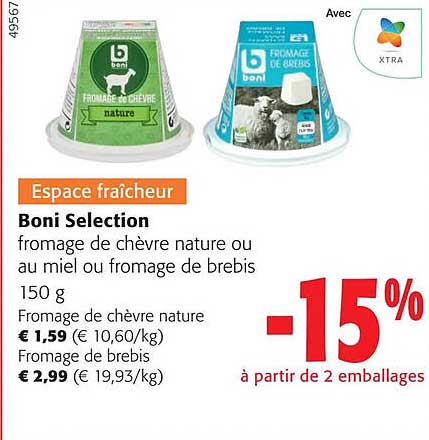 Boni Selection Fromage De Chèvre Nature Ou Au Miel Ou Fromage De Brebis