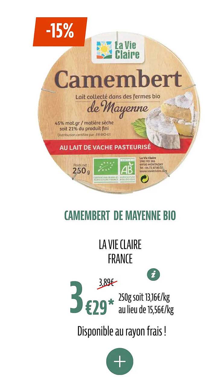 Camembert De Mayenne Bio La Vie Claire France