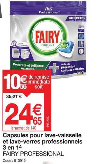 capsules pour lave-vaisselle et lave-verres professionnels 3 en 1 fairy professional