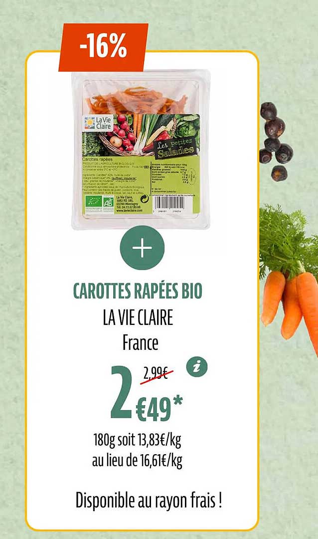 Carottes Râpées Bio La Vie Claire