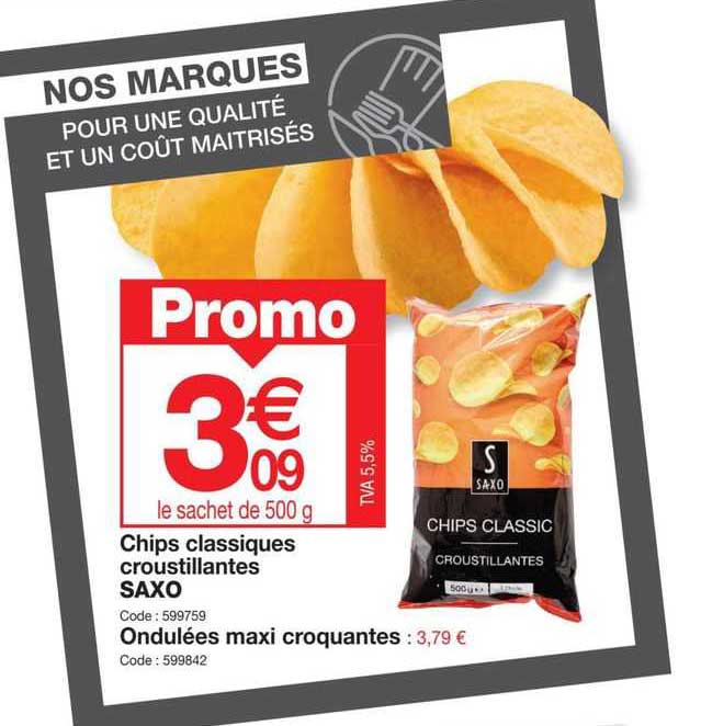 chips classiques croustillantes saxo, ondulées maxi croquantes