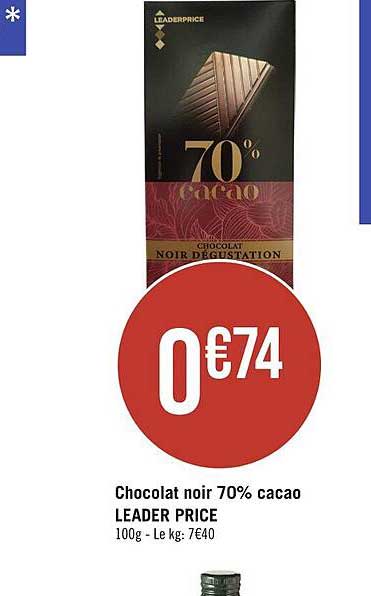 chocolat noir 70% cacao leader price