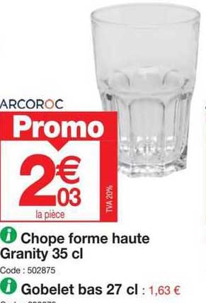 chope forme haute granity 35 cl, gobelet bas 27 cl