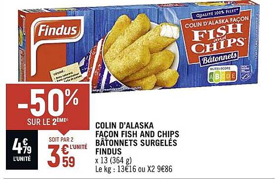 colin d'alaska façon fish and chips bâtonnets surgelés findus