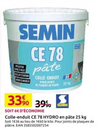 colle-enduit ce 78 hydro en pâte 25 kg semin