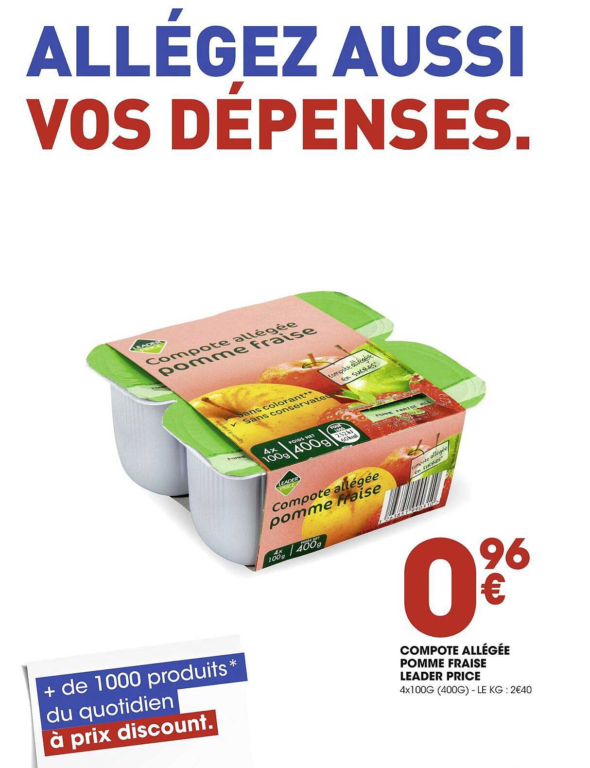 compote allégée pomme fraise leader price