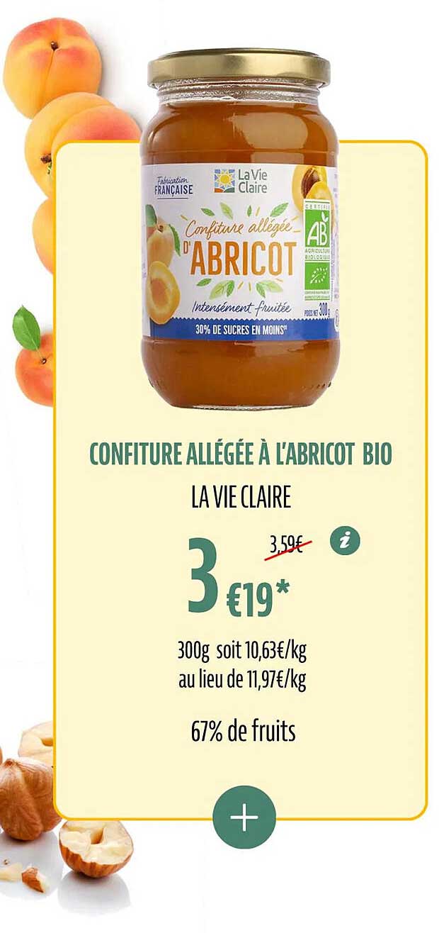 Confiture Allégée à L'abricot Bio La Vie Claire