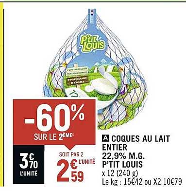 coques au lait entier 22,9% m.g. p'tit louis