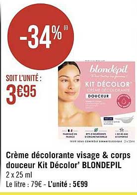 crème décolorante visage & corps douceur kit décolor'blondepil