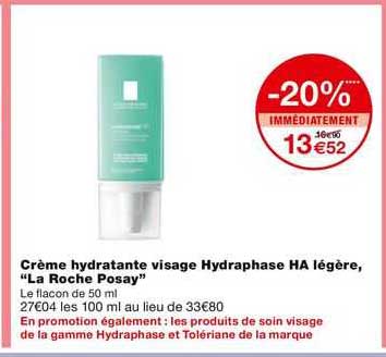 crème hydratante visage hydraphase ha légère, "la roche posay"