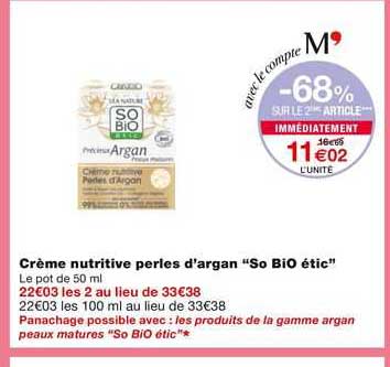 crème nutritive perles d'argan "so bio étic"