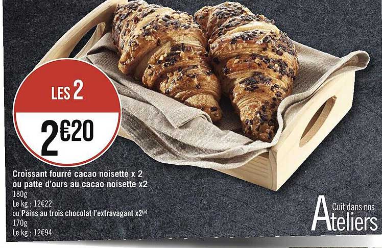 croissant fourré cacao noisette x 2 ou patte d'ours au cacao noisette x2
