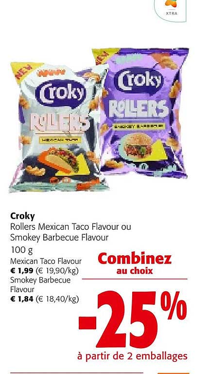 croky rollers mexican taco flavour ou smokey barbecue flavour