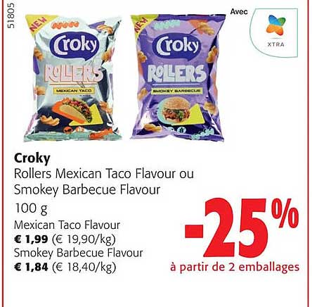 croky rollers mexican taco flavour ou smokey barbecue flavour