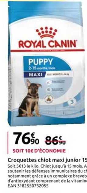croquettes chiot maxi junior 15 kg royal canin
