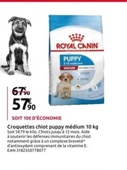croquettes chiot puppy médium 10 kg croyal canin