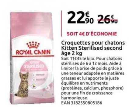 croquettes pour chatons kitten sterilised second âge 2 kg royal canin