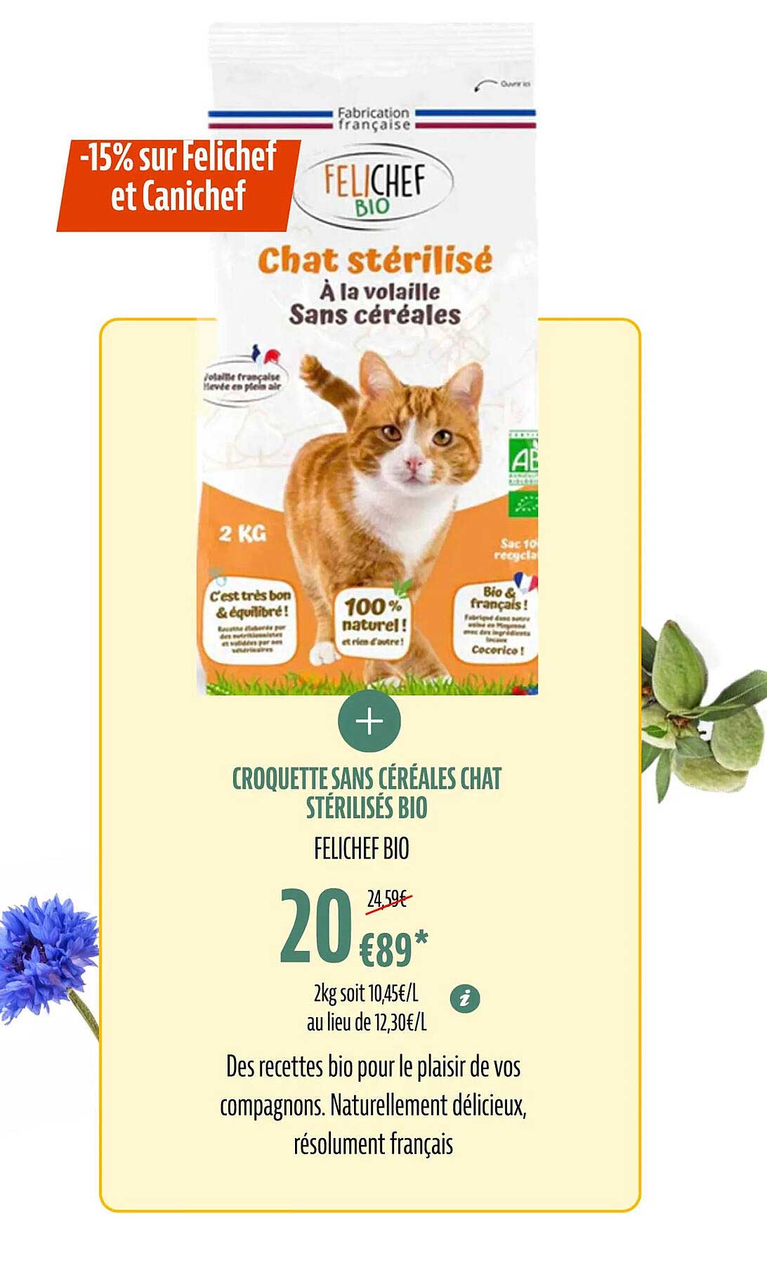 Croquettes Sans Céréales Chat Stérilisées Bio Felichef Bio