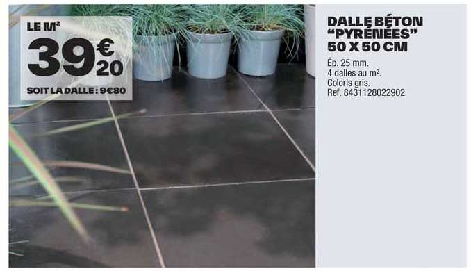 Dalle Béton "pyrénées" 50 X 50 Cm