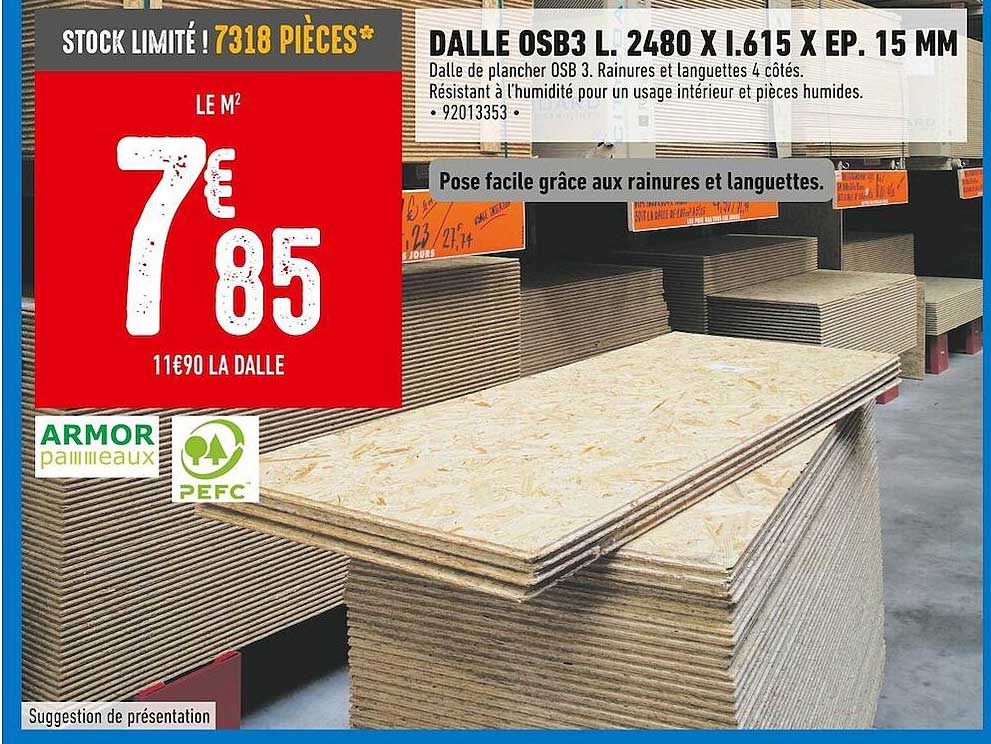 dalle osb3 l. 2480 x l.615 x ep. 15 mm