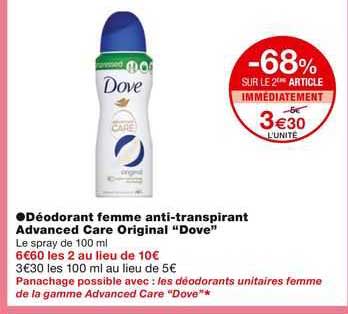 dédodorant femme anti-transpirant advanced care original "dove"