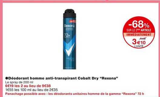 déodorant homme anti-transpirant cobalt dry "rexona"