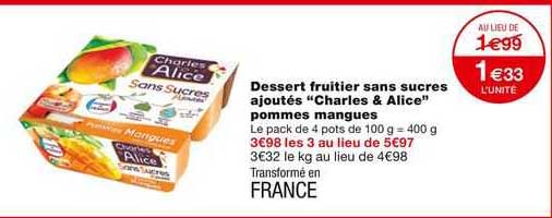 Dessert Fruitier Sans Sucres Ajoutés "charles & Alice" Pomme Mangues