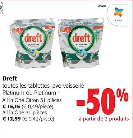 dreft toutes les tablettes lave-vaisselle platinum ou platinum+