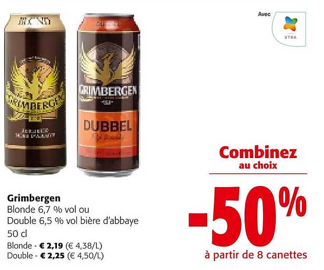 Grimbergen Blonde 6,7% Vol Ou Double 6,5% Vol Bière D'abbaye
