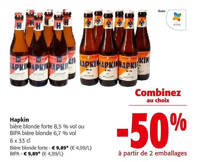 hapkin bière blonde forte 8,5% vol ou bipa bière blonde 6,7% vol