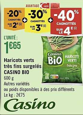 haricots verts très fins surgelés casino bio