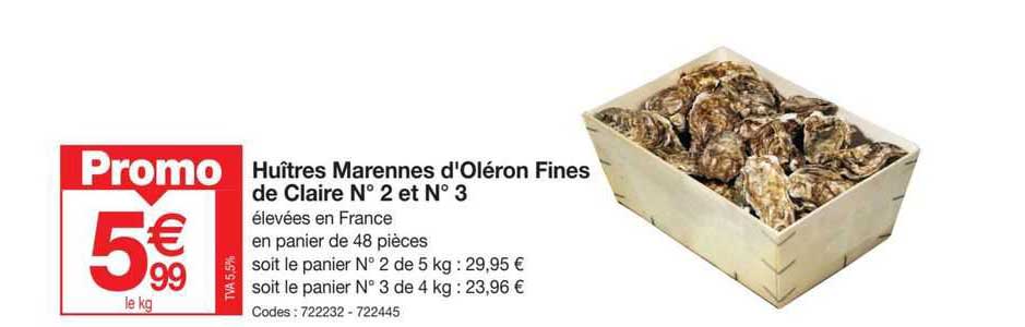 huîtres marennes d'oléron fines de claire n°2 et n°3