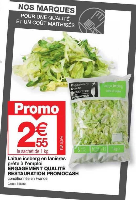 laitue iceberg en lanières prête  à l'emploi engagement qualité restauration promocash