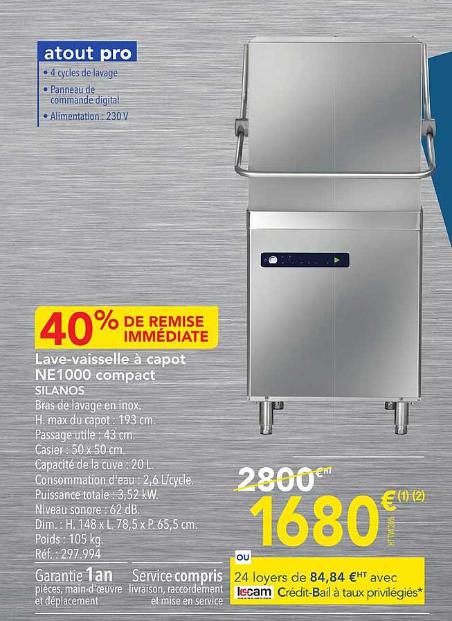 lave-vaisselle à capot ne1000 compact silanos