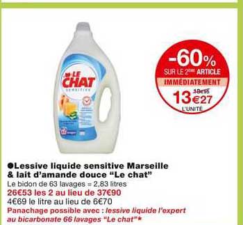 lessive liquide sensitive marseille & lait d'amande douce "le chat"