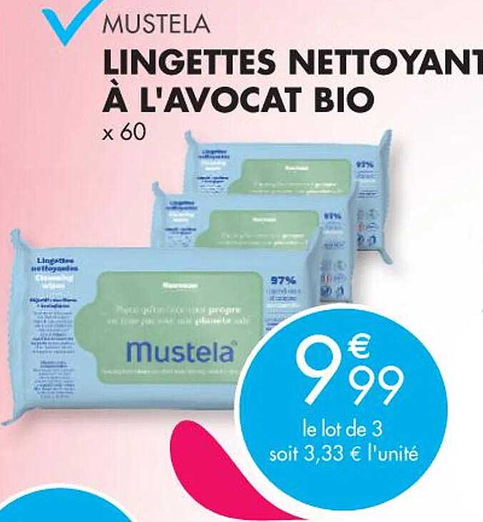 lingettes nettoyant à l'avocat bio mustela